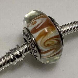 PANDORA Silver 925 ALE Murano Glass Screw Core Siberian Tiger Bead